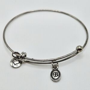 VINTAGE Brighton Silver Tone Heart Logo Charm Adjustable Bangle Bracelet
